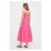 Bavlnené šaty Patrizia Pepe ružová farba, midi, áčkový strih