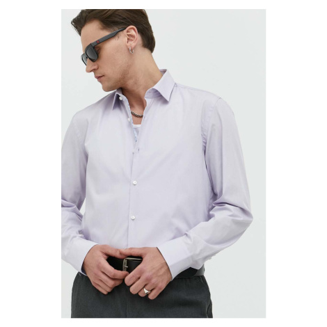 Bavlnená košeľa HUGO pánska, fialová farba, slim, s klasickým golierom Hugo Boss