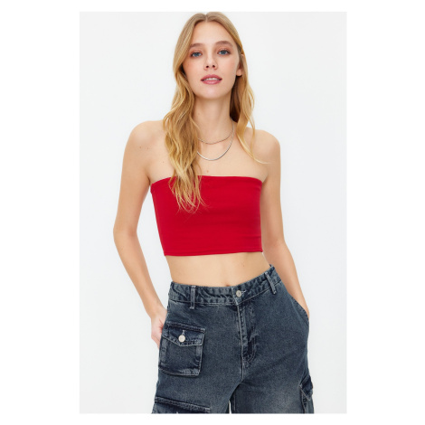 Trendyol Red Fitted Strapless Collar Crop Stretchy Knitted Blouse