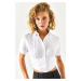 Olalook Women's White Waisted Corset-Look Crop Shirt