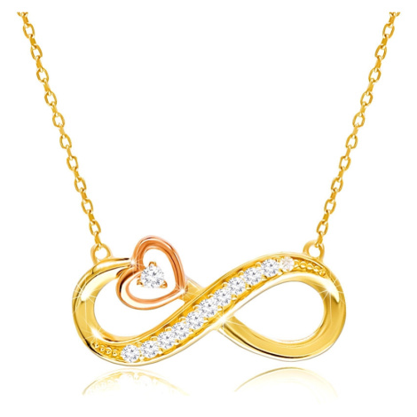 Diamantový náhrdelník z kombinovaného 14K zlata - symbol nekonečna, kontúra srdca, brilianty