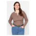 Trendyol Curve Mink Crew Neck Plain Basic Ribbed Knitted Blouse