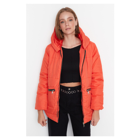 Trendyol oranžový oversize kabát s kapucňou