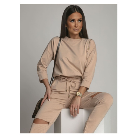 Sports tracksuit with knee slits, beige FASARDI