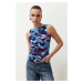 Trendyol Blue Abstract Patterned Gathered/Drape Detailed Regular/Regular Fit Knitted Blouse