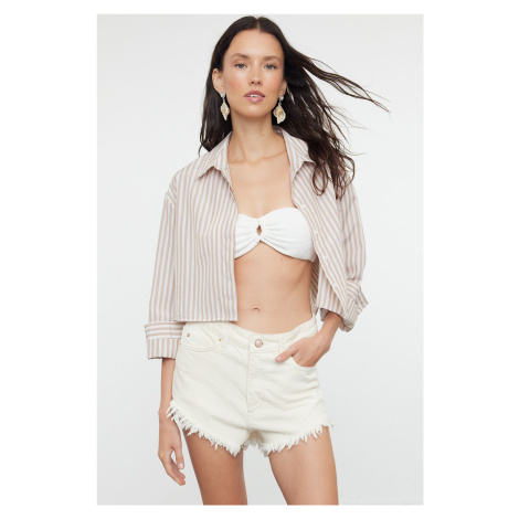 Trendyol Beige Striped Crop Woven Backless Linen Look Shirt