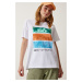 Happiness İstanbul Women's White Color Printed Oversize Knitted T-Shirt