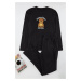 Trendyol Men's Black Teddy Bear Embroidered Regular Fit Knitted Pajama Set