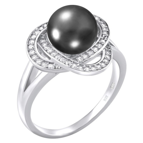 Strieborný prsteň LAGUNA s pravou prírodnou čiernou perlou Silvego