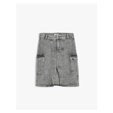 Koton Denim Skirt Slit Detailed Flap Pocket Cotton