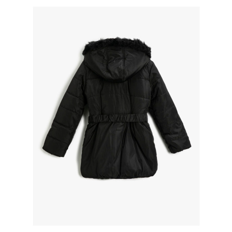 Koton Long Puffer Jacket with Faux Fur Detail