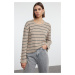 Trendyol Beige Soft Texture Basic Striped Knitwear Sweater