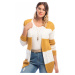 Şans Women's Plus Size Mustard Openwork Knitted Colorful Cardigan