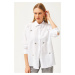 Olalook Women's White Stone Detailed Woven Shirt