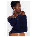 Trendyol Navy Super Crop Carmen Collar Knitwear Sweater