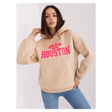 Béžová mikina s nápisom a kapucňou HOUSTON EM-BL-656-2.13X-beige