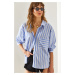 Bianco Lucci Women's V-Neck Oversize Striped Shirt 4458