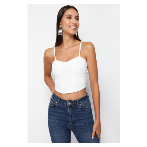 Trendyol White Strappy Crop Knitted Blouse