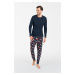 Men's pyjamas Rojas long sleeves, long pants - navy blue/print