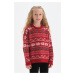 Dagi Girls Red Christmas Themed Oversize Knitwear Sweater