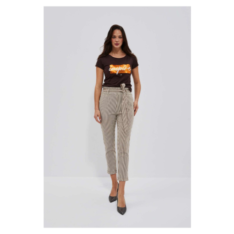 LADIES TROUSERS L-SP-4015 BROWN_OFF WHITE Moodo