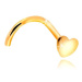 Zlatý zahnutý piercing do nosa 585 - lesklé ploché srdiečko