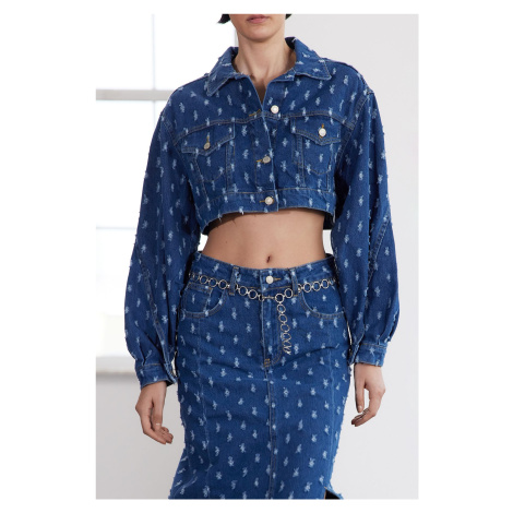 Trendyol Limited Edition Blue Textured Crop Denim Jacket