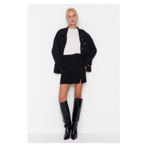 Trendyol Black Slit High Waist Mini Denim Skirt