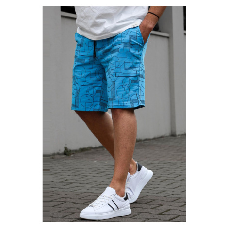 Madmext Men's Blue Patterned Comfort Fit Capri Shorts 5497