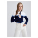 DEFACTO Coool Regular Cut Half Turtleneck Zippered Striped Crop Knitwear Cardigan