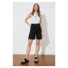 Trendyol Black High Waist Denim Shorts with Pleated Waist