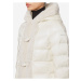 Biela dámska prešívaná predĺžená zimná bunda s kapucou a umelým kožúškom Geox Rawelle