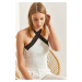 Bianco Lucci Women's Cross-Strap Ribbed Knitwear Blouse