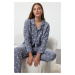 Trendyol Gray Winter Themed Pocketed Fleece Winter Knitted Pajamas Set