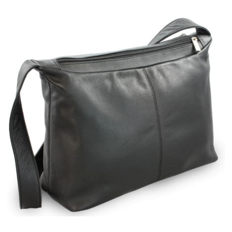 Čierna kožená dvojzipsová kabelka so širokým popruhom 212-4003-60 Arwel