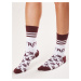 White and burgundy socks with print