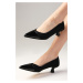 Mio Gusto Elenor Black Color Patent Leather And Suede Combination Short Heeled Shoes