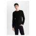 DEFACTO Black Standard Fit Regular Cut Crew Neck Jacquard Aviator Knitwear Sweater