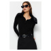 Trendyol Black Polo Neck Faux Fur Detailed Knitwear Sweater