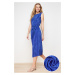 Trendyol Indigo Plain Padded Belted Pleat Knitted Dress