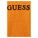 Detská bavlnená mikina Guess oranžová farba, s kapucňou, vzorovaná