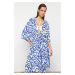 Trendyol Abstract Patterned Belted Midi Woven Kimono & Kaftan