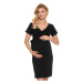 Čierne priliehavé tehotenské šaty s viazaním a výstrihom v tvare V