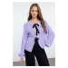 Trendyol Lilac Crop Double-Sided Wearable Ribbon/Bow Tie Detailed Knitwear Sweater