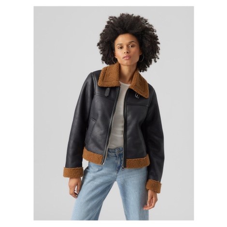 Women's brown-black faux leather jacket VERO MODA Manhattan - Women