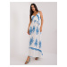 Blue and white flowing dress with patterns