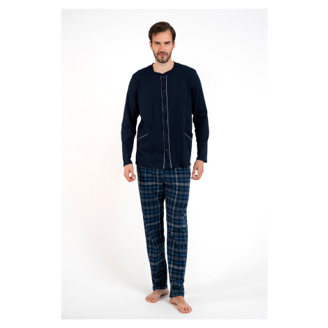Men's pyjamas Jakub, long sleeves, long pants - navy blue/print Italian Fashion