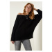 Happiness İstanbul Women's Black Boat Neck Seasonal Oversize Knitwear Sweater