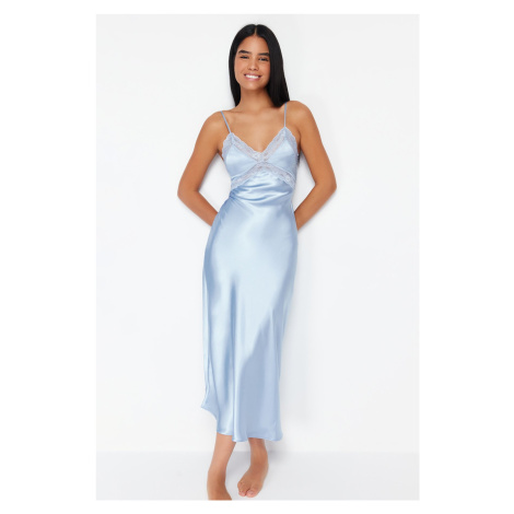 Trendyol Light Blue Lace Back Detailed Rope Strap Satin Woven Nightgown