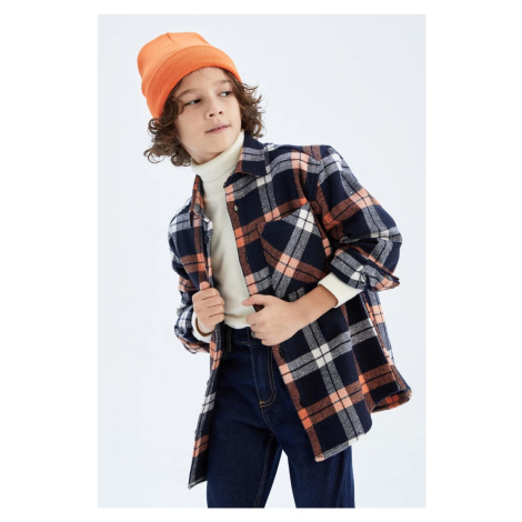 DEFACTO Boys' Oversize Flannel Long Sleeve Shirt